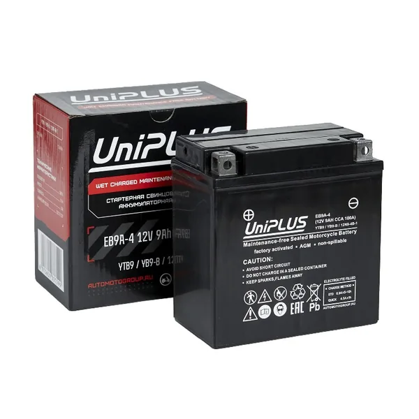 Аккумулятор UniPLUS 9 Ач 100 А (EN), прямая полярность, YB9-B